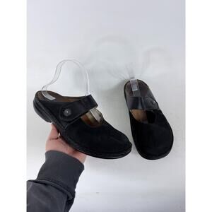Finn Comfort Asinara Clogs Shoes Women's 10 Black Nubuck Leather Hook & Loop